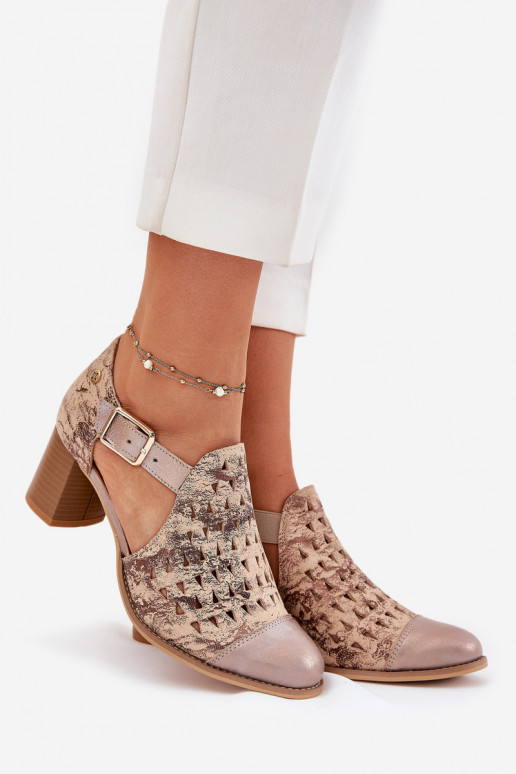 Feminin Haut Durchbrochene Stiefel Es mussciejka 04962-43 Beige-goldene Farbe