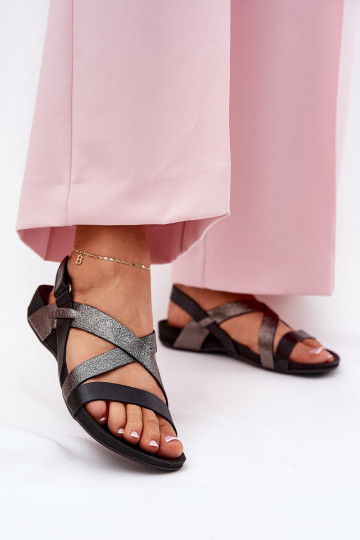 Flache Damen-Sandalen Zazoo 40032 schwarz