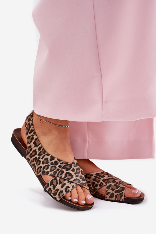 Sandalen Haut Feminin mit Leopardenfellmuster braune Farbe Zazoo 40407 Sandalen Haut Feminin mit Leopardenfellmuster braune Farbe Zazoo 40407