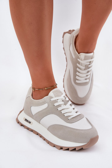 aus INildleder Sneakers Stilvollllschuhe mit einer Plattform Feminin Big Star RR274896 HI-POLY SYSTEM INeiß-graue Farbe