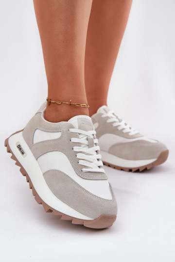 aus INildleder Sneakers Stilvollllschuhe mit einer Plattform Feminin Big Star RR274896 HI-POLY SYSTEM INeiß-graue Farbe 2