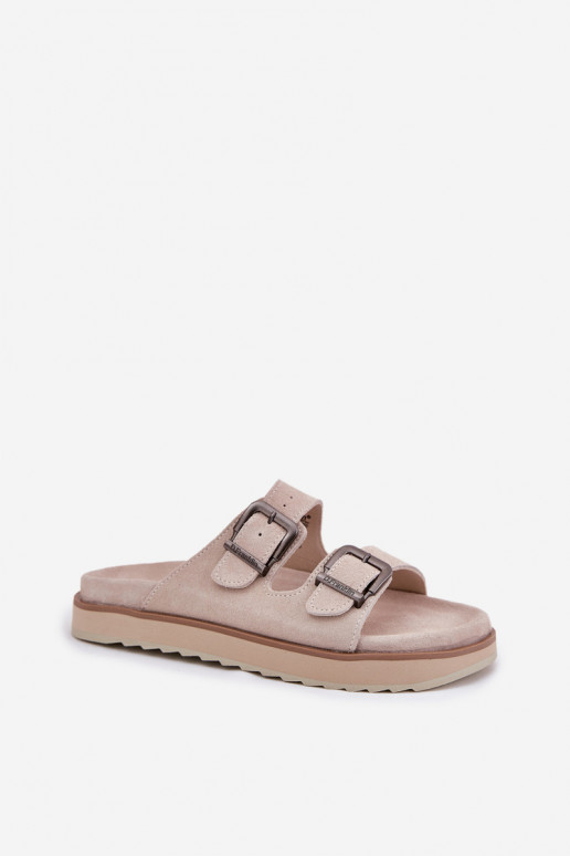 INildleder-Hausschuhe für Damen mit Schnallen D.Franklin DFSH405001 Beige INildleder-Hausschuhe für Damen mit Schnallen D.Franklin DFSH405001 Beige