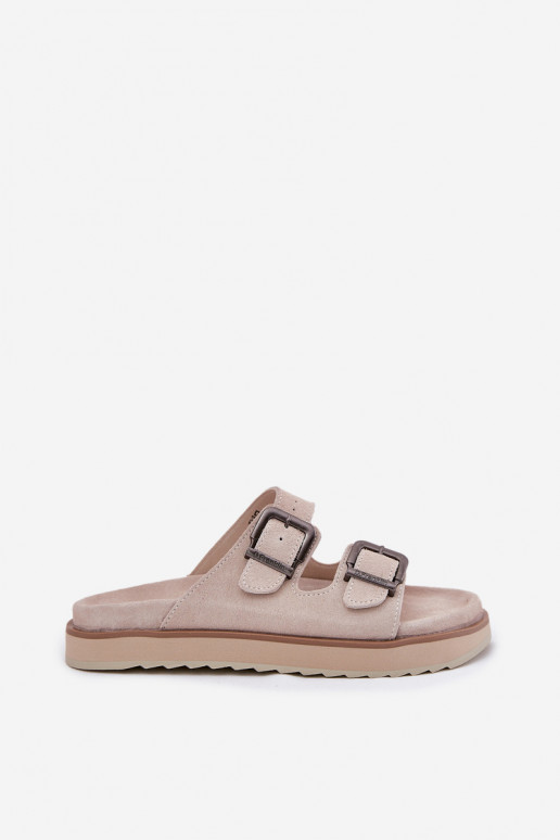 INildleder-Hausschuhe für Damen mit Schnallen D.Franklin DFSH405001 Beige INildleder-Hausschuhe für Damen mit Schnallen D.Franklin DFSH405001 Beige