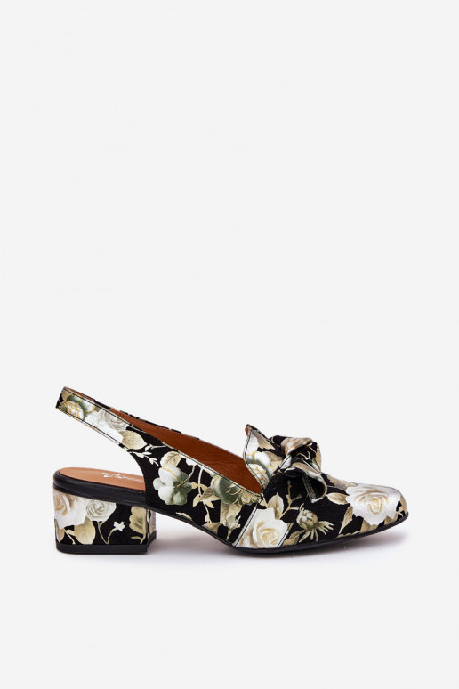 Haut Schuhe mit Blumen mit Bändern N6539-44 schZuarze Farbe Haut Schuhe mit Blumen mit Bändern N6539-44 schZuarze Farbe