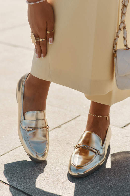 Haut Schuhe Mokassins für Damen Es mussciejka K6809-25 goldene Farbe Haut Schuhe Mokassins für Damen Es mussciejka K6809-25 goldene Farbe