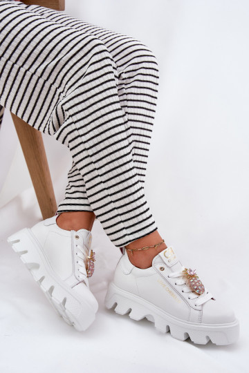 Leder Sneakers mit Ananasbrosche CheBello 4651 in weiß 2