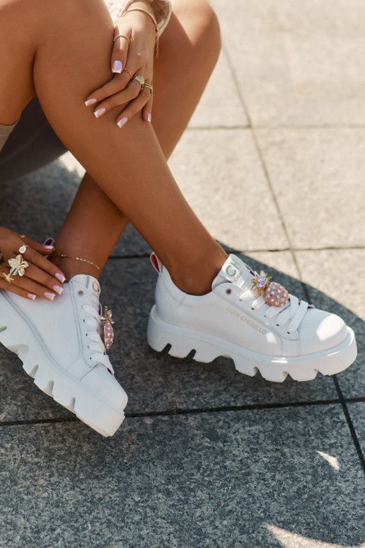 Haut Sneakers Stilvollllschuhe dekorieren Broszką Ananas CheBello 4651 Zueiße Farbe Haut Sneakers Stilvollllschuhe dekorieren Broszką Ananas CheBello 4651 Zueiße Farbe