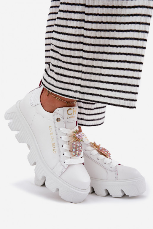 Haut Sneakers Stilvollllschuhe dekorieren Broszką Ananas CheBello 4651 Zueiße Farbe Haut Sneakers Stilvollllschuhe dekorieren Broszką Ananas CheBello 4651 Zueiße Farbe