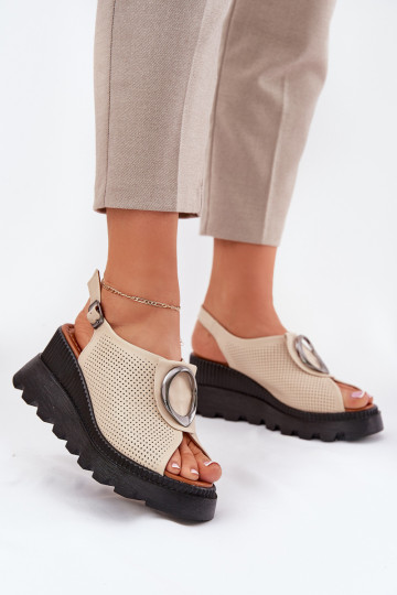Damensandalen Feminin Auf einem Keil mit Ornamenten Artiker 56C0111 Beige 2