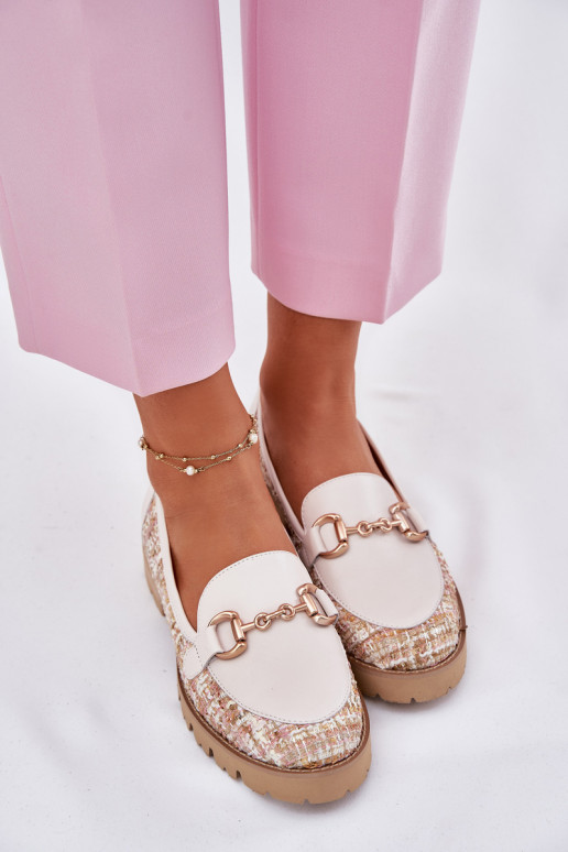 Haut Mokassins für Damen Ze goldene Farbem Detalem Laura Messi 2938 elfenbeinfarbe Haut Mokassins für Damen Ze goldene Farbem Detalem Laura Messi 2938 elfenbeinfarbe