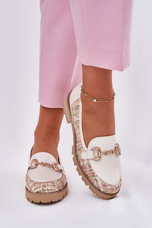 Haut Mokassins für Damen Ze goldene Farbem Detalem Laura Messi 2938 elfenbeinfarbe Haut Mokassins für Damen Ze goldene Farbem Detalem Laura Messi 2938 elfenbeinfarbe