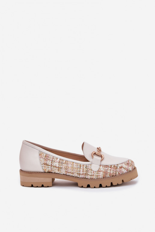 Haut Mokassins für Damen Ze goldene Farbem Detalem Laura Messi 2938 elfenbeinfarbe Haut Mokassins für Damen Ze goldene Farbem Detalem Laura Messi 2938 elfenbeinfarbe