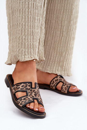 Schwarze Leder-Slipper mit Leopardenmuster Zazoo 40383