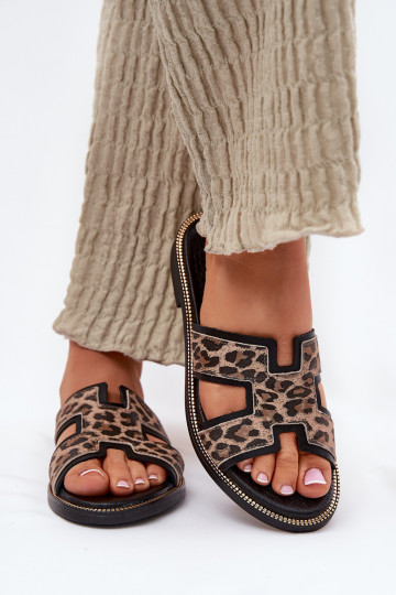 Haut gleichschenklig Hausschuhe mit Leopardenfellmuster Zazoo 40383 schZuarze Farbe 2