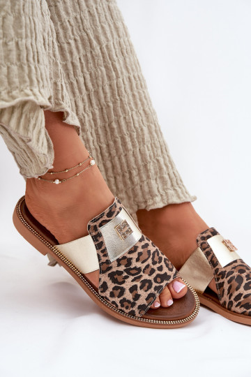 Elegante natürliche Leder-Sandalen mit breiten Absätzen und Leopardenmuster Zazoo 40423