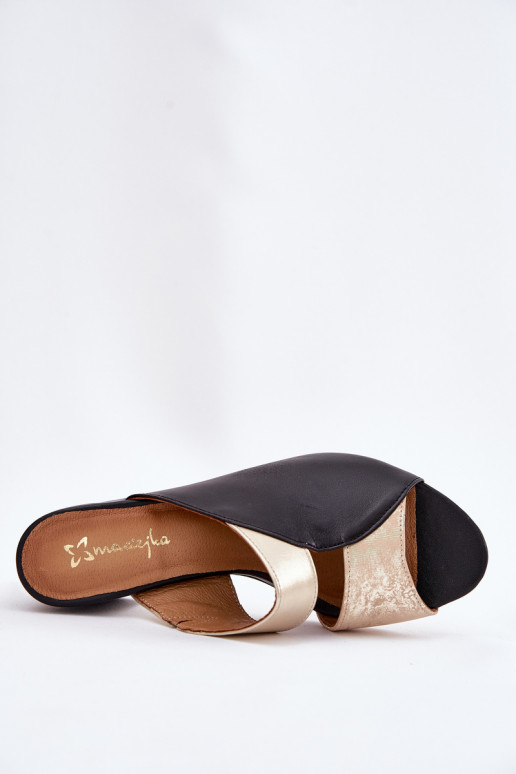 Lederhausschuhe Feminin mit Absätzen Es mussciejka 06943-25 SchZuarz und-goldene Farbe Lederhausschuhe Feminin mit Absätzen Es mussciejka 06943-25 SchZuarz und-goldene Farbe