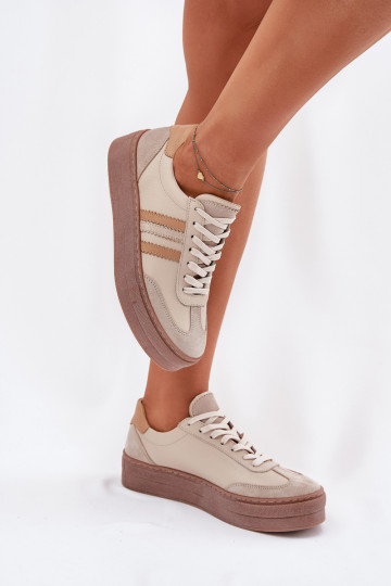 Haut Sneakers Stilvollllschuhe Feminin mit einer Plattform Zazoo N1234 Beige