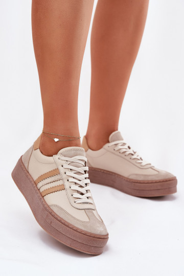 Haut Sneakers Stilvollllschuhe Feminin mit einer Plattform Zazoo N1234 Beige 2