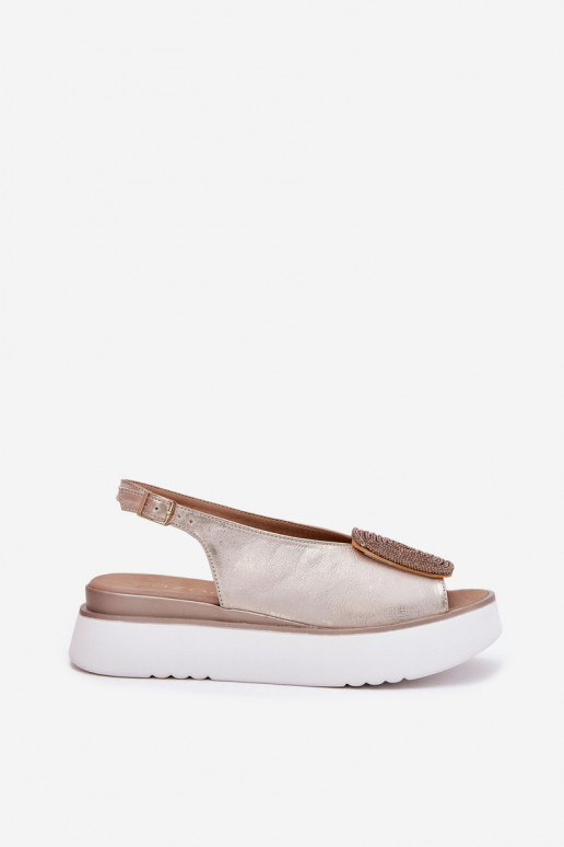 Zazoo 1786 Damensandalen Feminin mit einer Plattform mit Ornamenten goldene Farbe Przecierany Zazoo 1786 Damensandalen Feminin mit einer Plattform mit Ornamenten goldene Farbe Przecierany