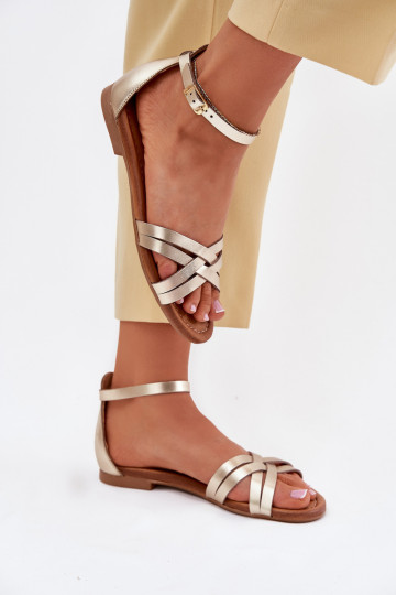 Damensandalen Feminin mit breiten Absätzen Es mussciejka 07029-25 goldene Farbe