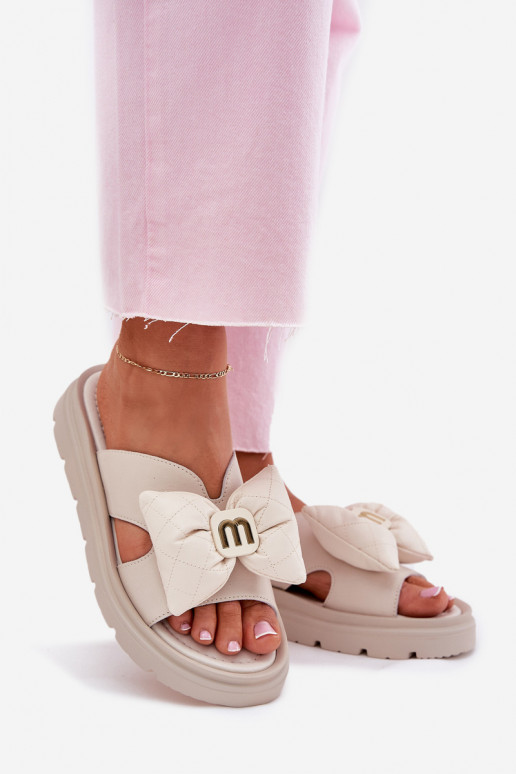 Lederhausschuhe Feminin mit einer Plattform mit Bändern CheBello 4647 Beige Lederhausschuhe Feminin mit einer Plattform mit Bändern CheBello 4647 Beige