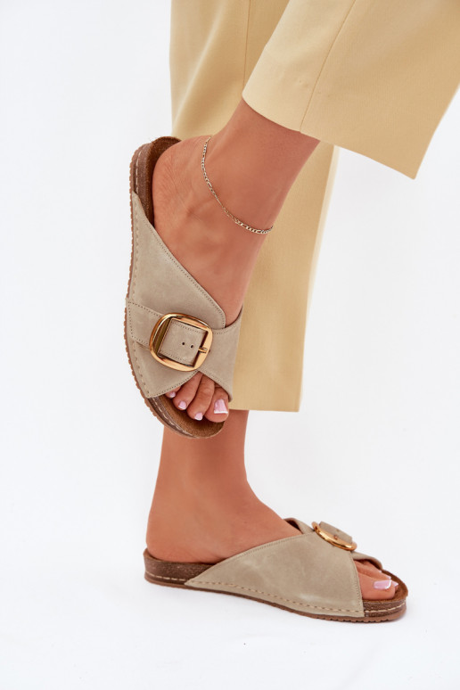 Lederhausschuhe mit goldenen Schnallen Es mussciejka 07000-22 PistacjoZue Lederhausschuhe mit goldenen Schnallen Es mussciejka 07000-22 PistacjoZue