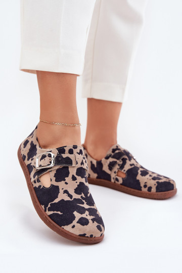 aus INildleder Schuhe Barefoot Feminin mit Schnallen Łaty Zazoo N1261 braun-Beige 2