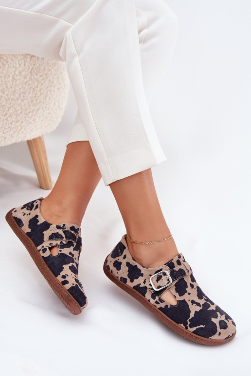 aus INildleder Schuhe Barefoot Feminin mit Schnallen Łaty Zazoo N1261 braun-Beige aus INildleder Schuhe Barefoot Feminin mit Schnallen Łaty Zazoo N1261 braun-Beige