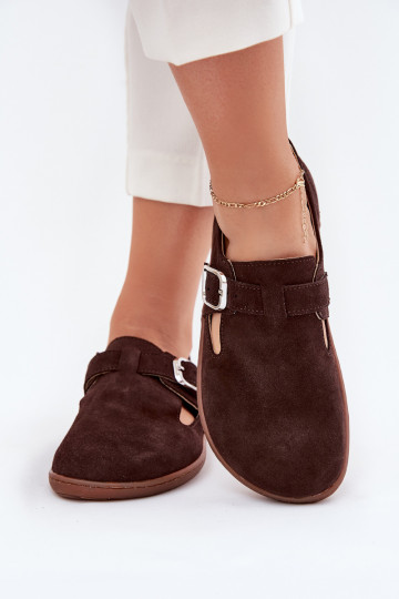 Schokoladenfarbene Wildlederschuhe für Frauen Barefoot mit Schnallen Łaty Zazoo N1261 2