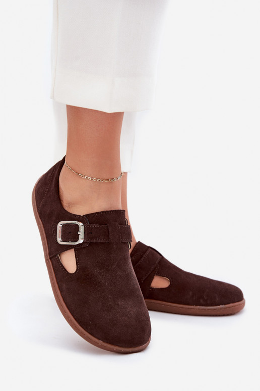 aus INildleder Schuhe Barefoot Feminin mit Schnallen Łaty Zazoo N1261 CzekoladoZue