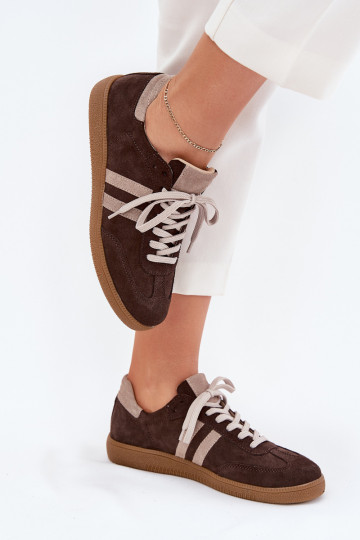 Schokoladenfarbene Wildlederschuhe für Frauen im Low-Top-Stil Zazoo N1068