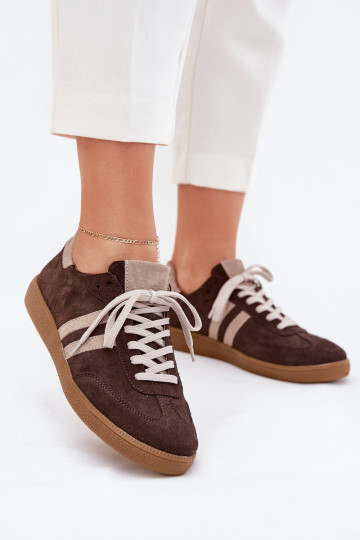 Schokoladenfarbene Wildlederschuhe für Frauen im Low-Top-Stil Zazoo N1068 2