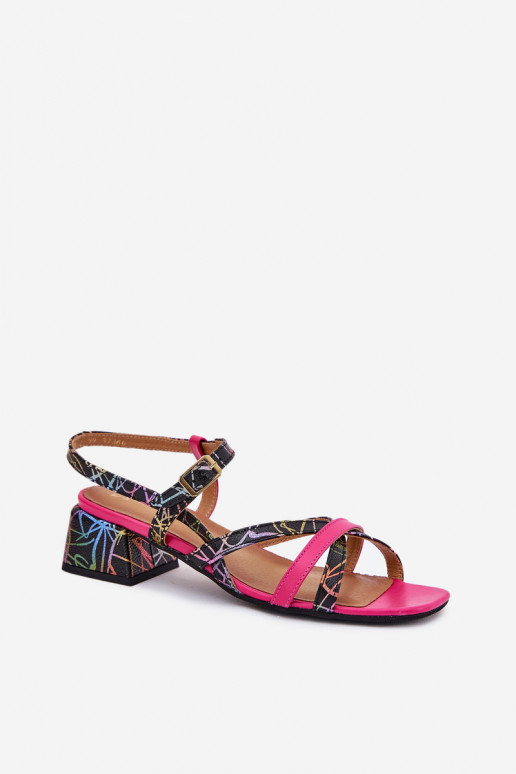 Haut Damen-Sandalen mit hohen Absätzen mit Streifen Es mussciejka 06959-39 pinke Farbe Haut Damen-Sandalen mit hohen Absätzen mit Streifen Es mussciejka 06959-39 pinke Farbe