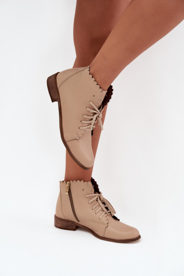 Leder Stiefeletten mit breiten Absätzen Zazoo 2964 sandfarben