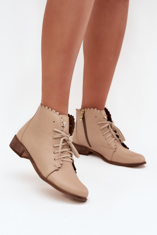 Zazoo 2964 Haut Stiefel mit breiten Absätzen Beige