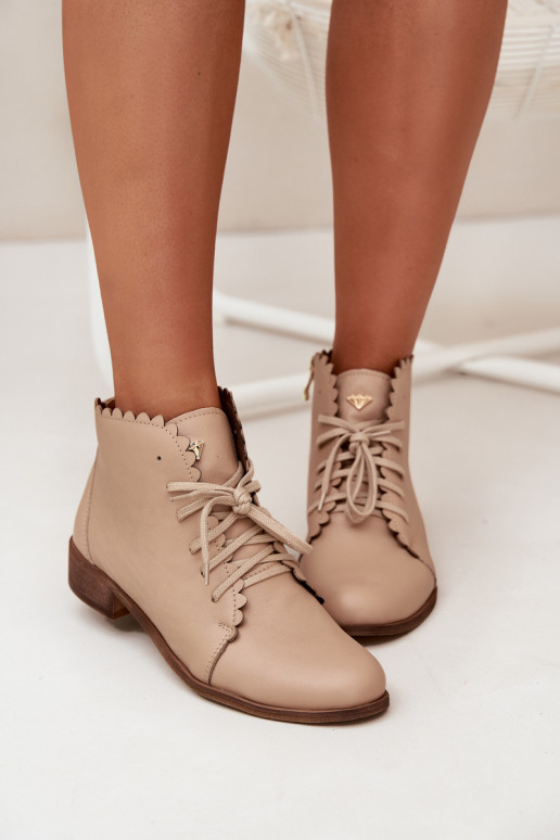 Zazoo 2964 Haut Stiefel mit breiten Absätzen Beige