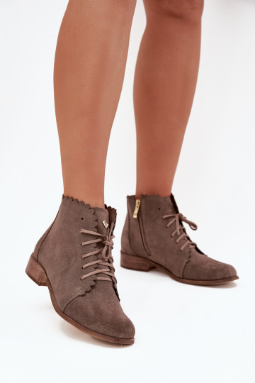 Wildleder Stiefeletten mit breiten Absätzen Zazoo 2964 sandfarben