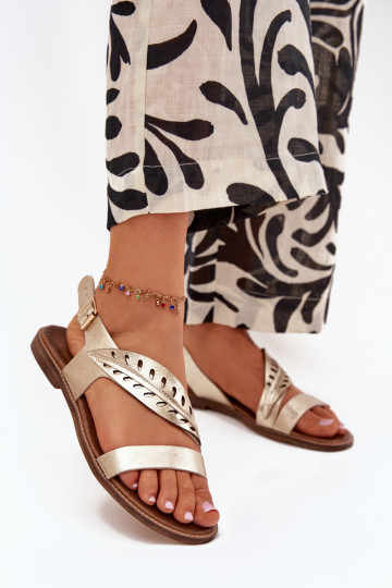 DamensandalenErmöglichtturalnej Skóry mit breiten Absätzen Zazoo 3564 goldene Farbe 2