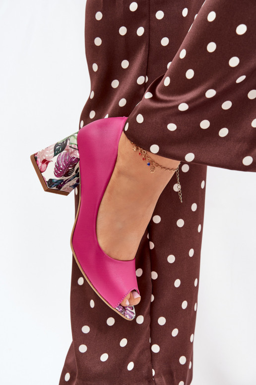 Haut Schuhe mit verzierten Absätzen LeZuski Shoes 2608/K pinke Farbe Haut Schuhe mit verzierten Absätzen LeZuski Shoes 2608/K pinke Farbe