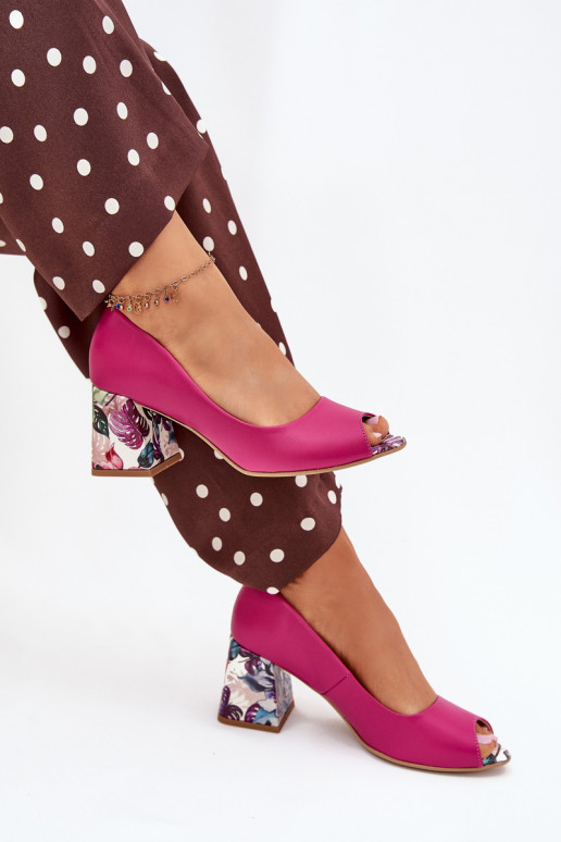 Haut Schuhe mit verzierten Absätzen LeZuski Shoes 2608/K pinke Farbe Haut Schuhe mit verzierten Absätzen LeZuski Shoes 2608/K pinke Farbe