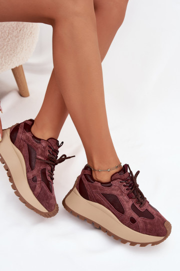 Haut Sneakers Stilvollllschuhe mit einer Plattform Feminin Big Star SS274625 HI-POLY SYSTEM Burgund