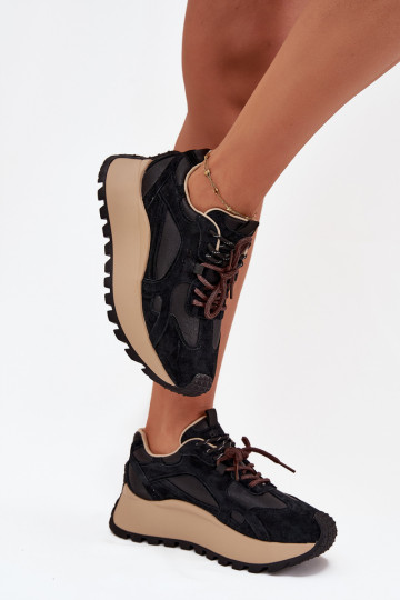 Haut Sneakers Stilvollllschuhe mit einer Plattform Feminin Big Star SS274628 HI-POLY SYSTEM schZuarze Farbe