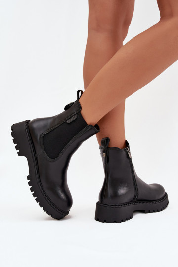 Leder stilvolle warme Stiefeletten für Damen Big Star OO274109, schwarz