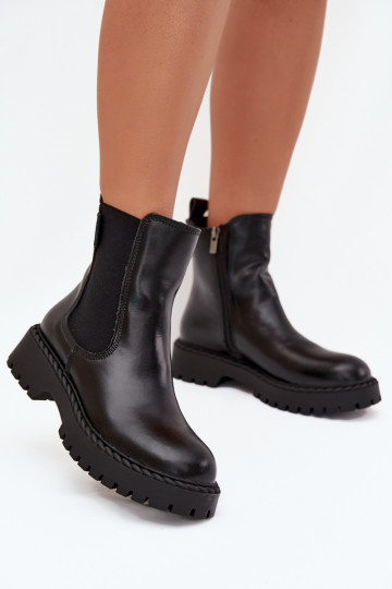 Leder stilvolle warme Stiefeletten für Damen Big Star OO274109, schwarz 2