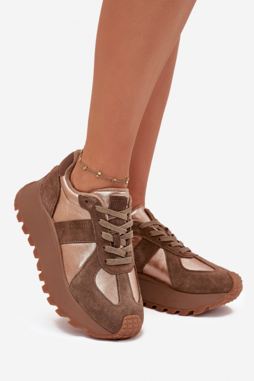 aus INildleder Sneakers Stilvollllschuhe Feminin sich Zuarm laufen mit einer Plattform Big Star OO274A218 HI-POLY SYSTEM braune 