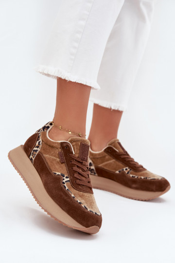 aus INildleder Sneakers Stilvollllschuhe Feminin Big Star OO274A313 HI-POLY SYSTEM braune Farbe mit Leopardenfellmuster 2