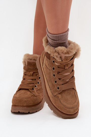 Damen Wildleder Schneestiefel mit Plateau und Fell Big Star SS274370, braun 2