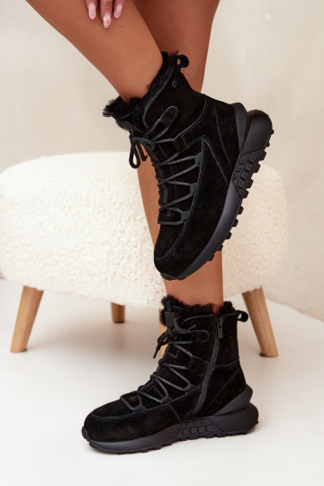 Damen Wildleder Schneestiefel mit Fell Big Star SS274319 schwarz