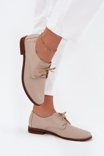 Haut Schuhe Feminin Eleganter Stil mit Schnürsenkeln Zazoo 4238 Beige