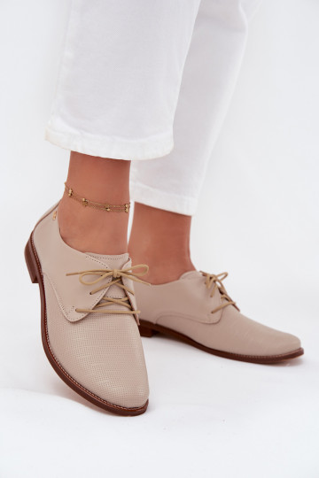 Haut Schuhe Feminin Eleganter Stil mit Schnürsenkeln Zazoo 4238 Beige 2